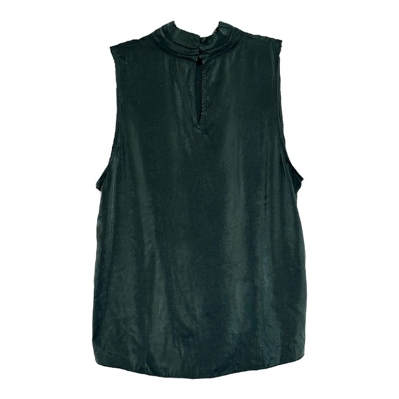 Nine Britton Sleeveless High Neck Blouse XL Dark Green Satin Button Back NWT - Picture 3 of 9